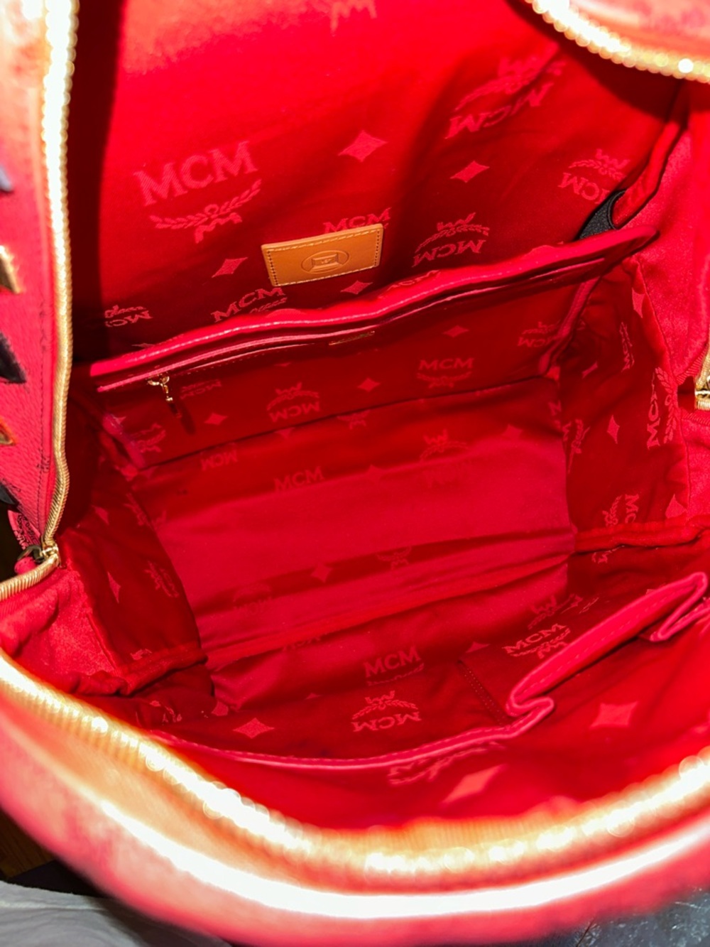 MCM Red Studded Logo Stark Backpack - Picture 7 of 8